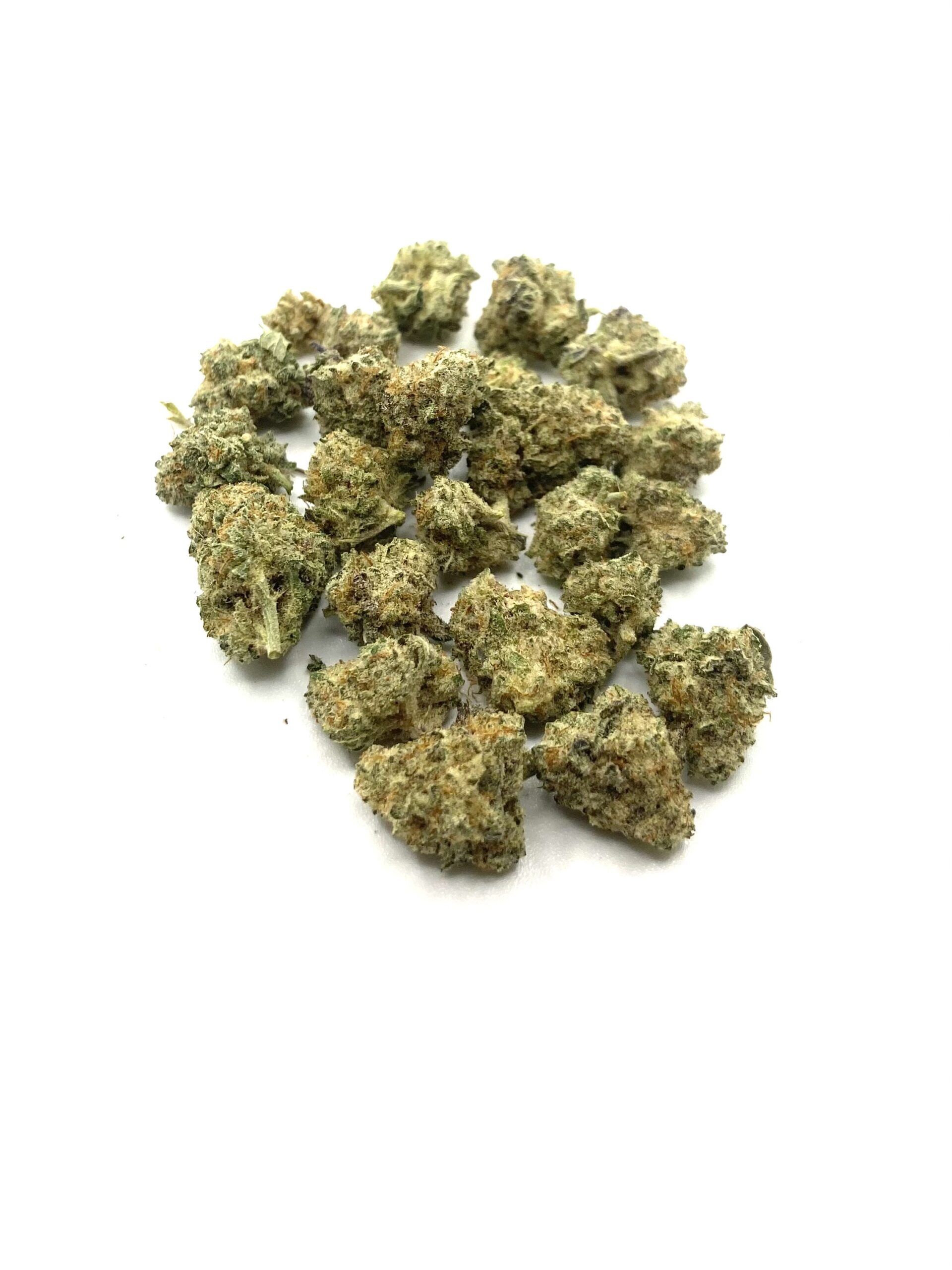 Ghost Rider small cannabis nugs with heavy trichome coverage and dense structure